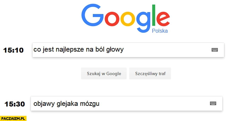 
    Google co jest najlepsze na ból głowy, chwilę później objawy glejaka mózgu