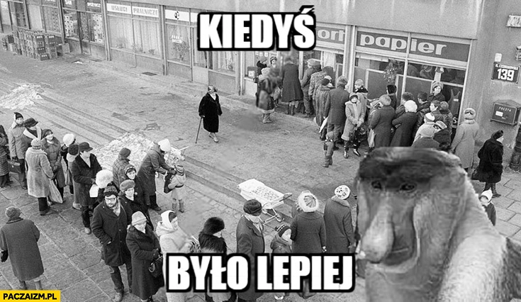 
    Kiedyś było lepiej kolejka za komuny typowy Polak nosacz małpa