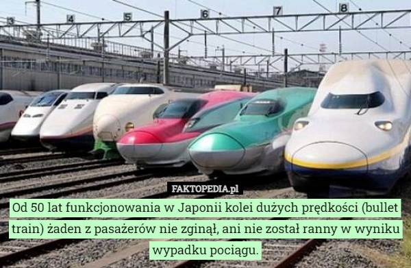 
    
			Od 50 lat funkcjonowania w Japonii kolei dużych prędkości (bullet train)					