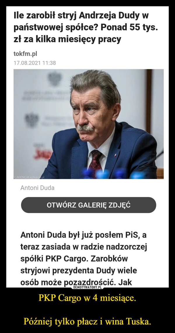 
    PKP Cargo w 4 miesiące.

Później tylko płacz i wina Tuska.