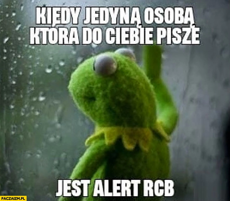 
    Kiedy jedyną osobą która do Ciebie pisze jest alert RCB Kermit żaba