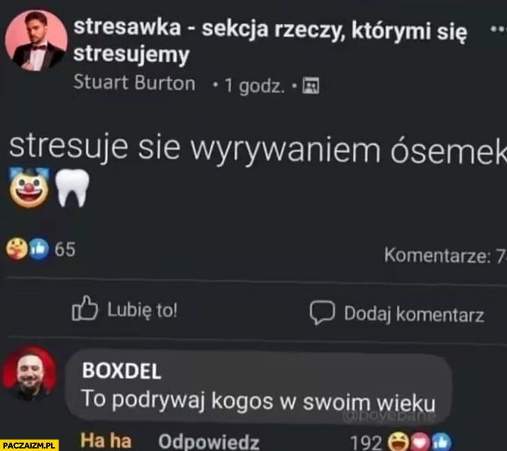 
    Stuu stresuje się wyrywaniem ósemek, Boxdel to podrywaj kogoś w swoim wieku