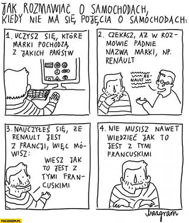 
    Jak rozmawiać o samochodach kiedy nie ma się pojęcia o samochodach komiks bazgram