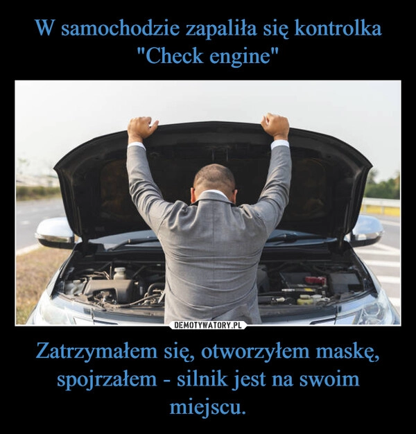 
    W samochodzie zapaliła się kontrolka "Check engine" Zatrzymałem się, otworzyłem maskę, spojrzałem - silnik jest na swoim miejscu.