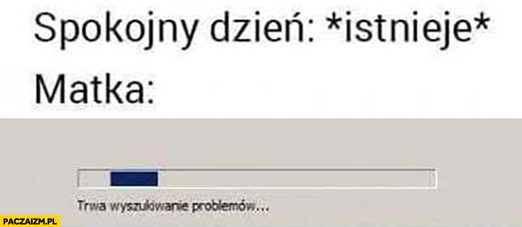 
    Spokojny dzień: istnieje, matka: trwa wyszukiwanie problemów