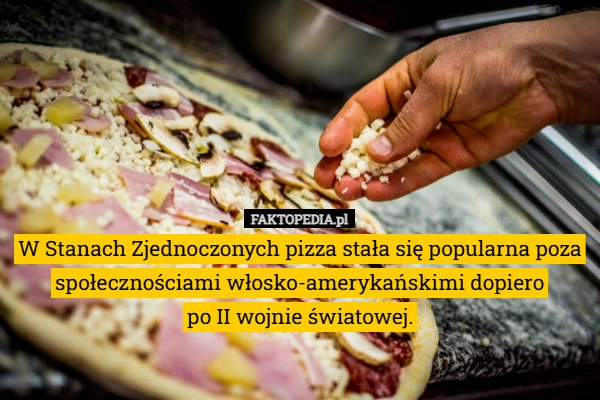 
    W Stanach Zjednoczonych pizza stała się popularna poza społecznościami włosko-amerykańskimi