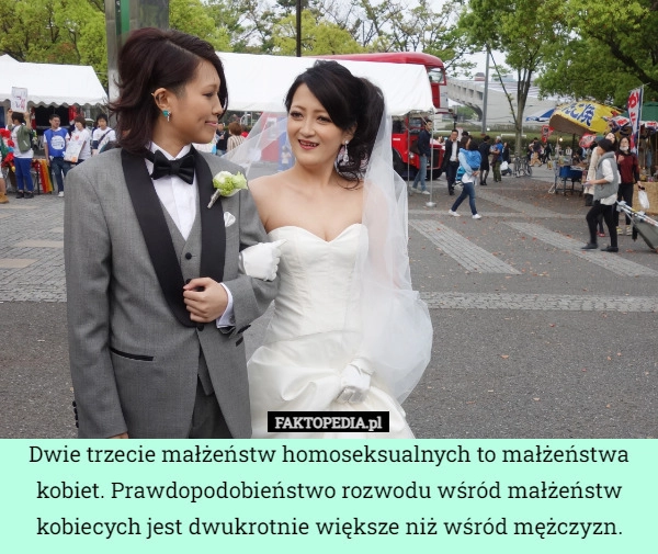 
    Dwie trzecie małżeństw homoseksualnych to małżeństwa kobiet. Prawdopodobieństwo