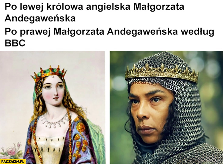 Po lewej królowa angielska Małgorzata Andegaweńska, po prawej Małgorzata Andegaweńska według BBC czarna mulatka