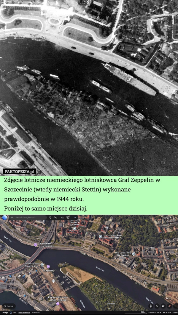 
    Zdjęcie lotnicze niemieckiego lotniskowca Graf Zeppelin w Szczecinie (wtedy