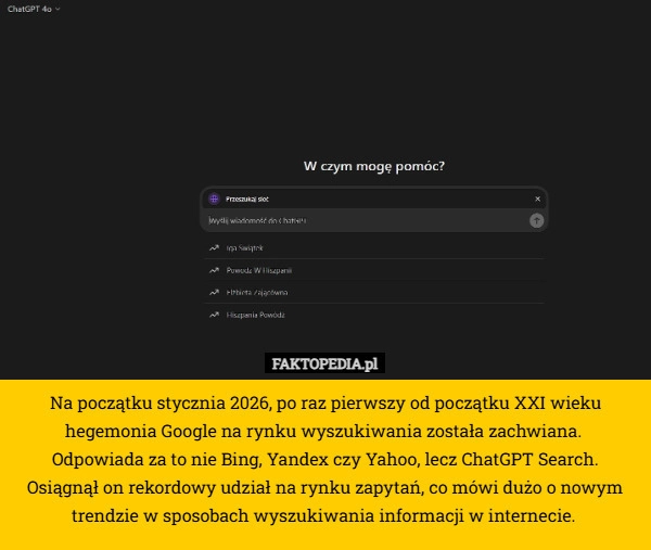 
    Na początku stycznia 2026, po raz pierwszy od początku XXI wieku hegemonia