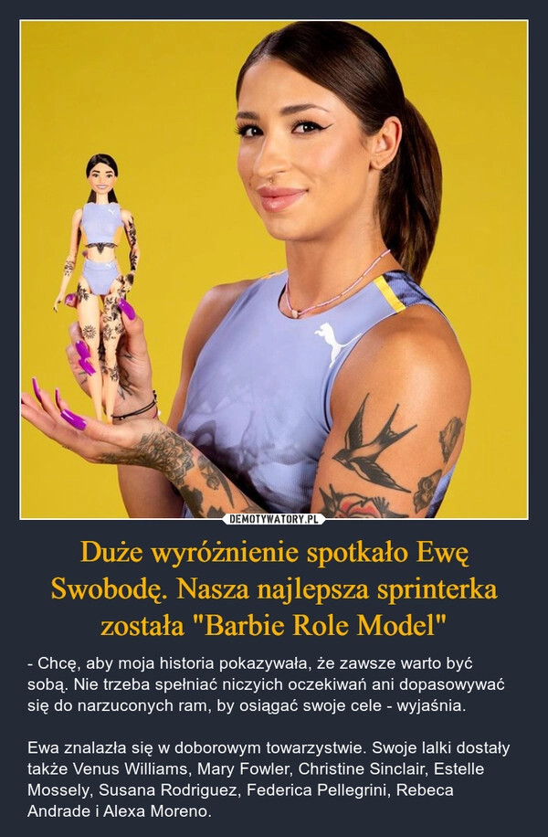 
    Duże wyróżnienie spotkało Ewę Swobodę. Nasza najlepsza sprinterka została "Barbie Role Model"