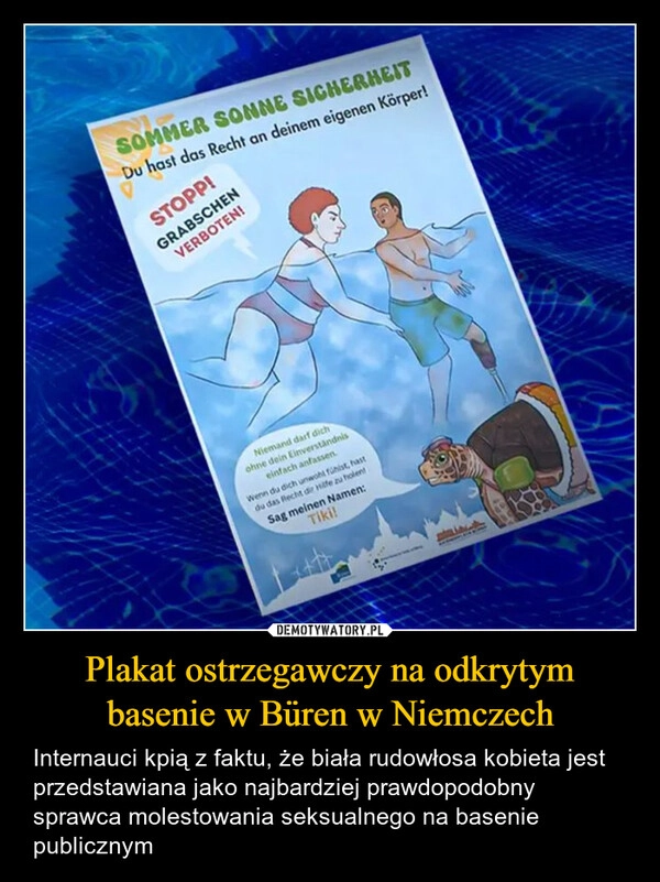 
    Plakat ostrzegawczy na odkrytym basenie w Büren w Niemczech