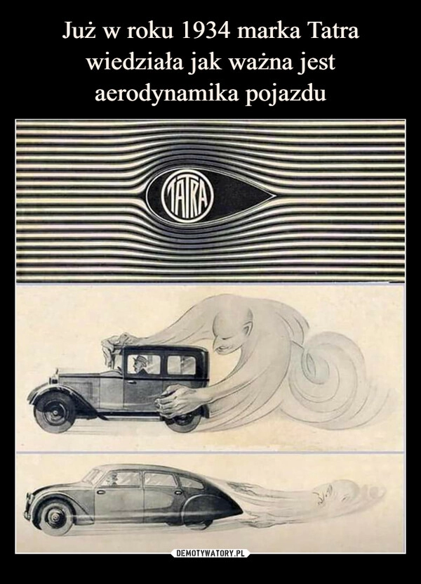 
    
Już w roku 1934 marka Tatra wiedziała jak ważna jest aerodynamika pojazdu 