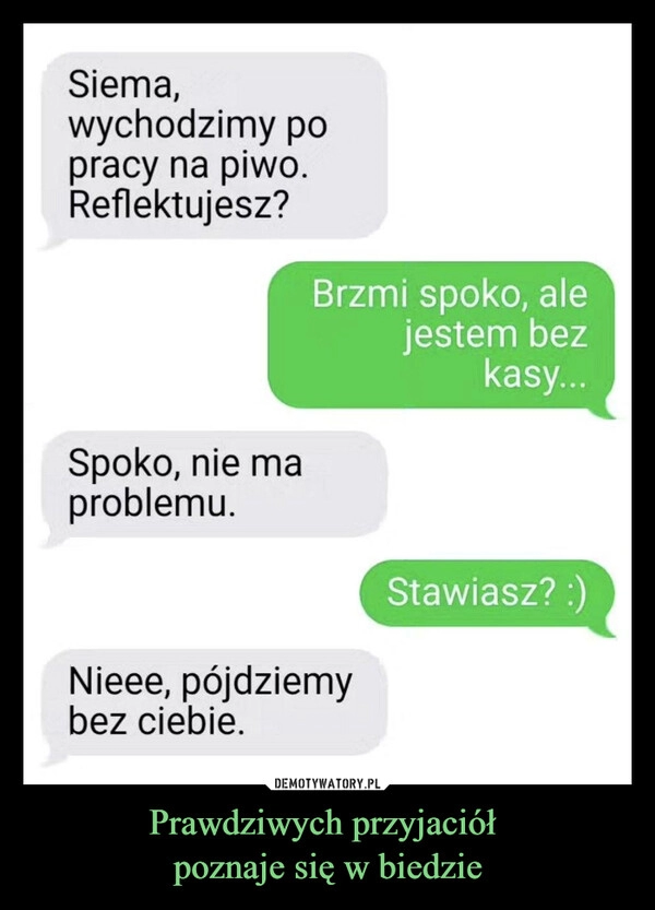 
    Prawdziwych przyjaciół 
poznaje się w biedzie