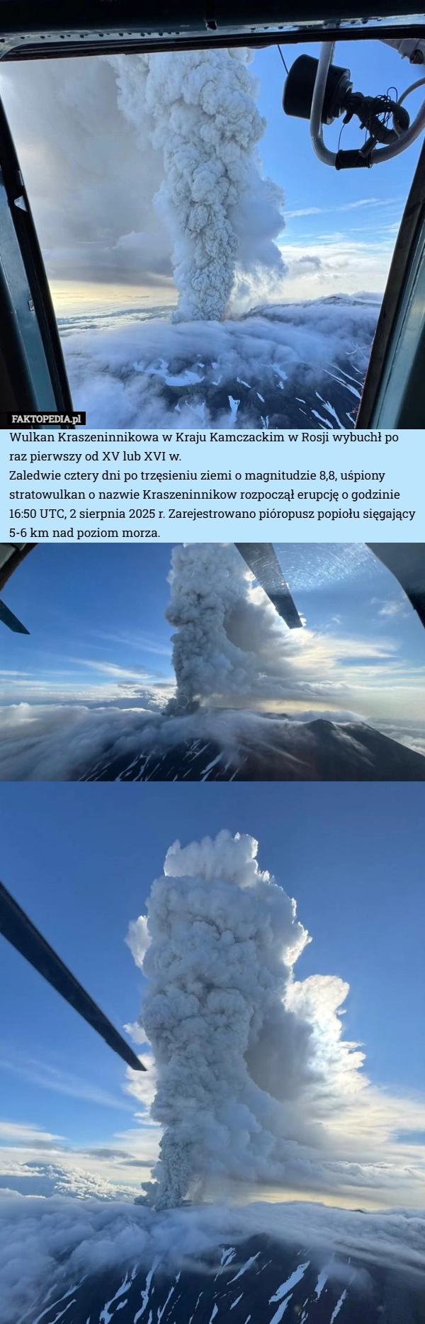 
    Wulkan Kraszeninnikowa w Kraju Kamczackim w Rosji wybuchł po raz pierwszy