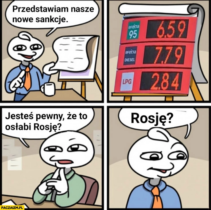 
    Orlen przedstawiam nasze nowe sankcje, jesteś pewny, że to osłabi rosję? Jak to rosję? Komiks ceny paliw