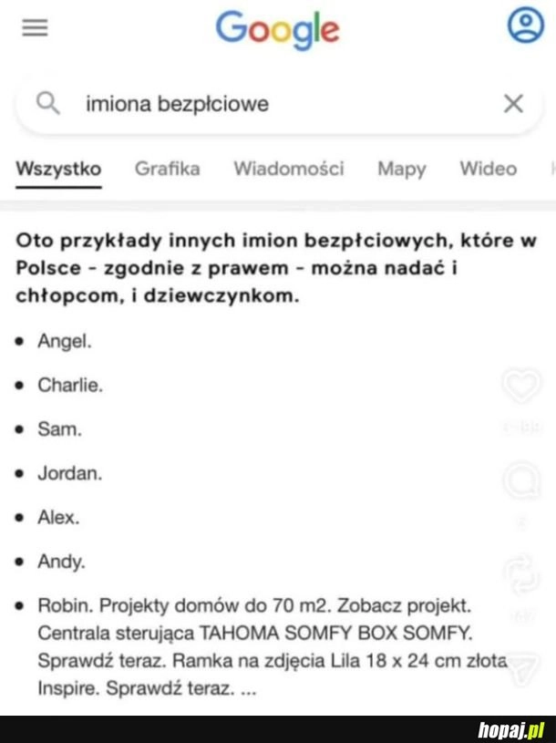 
    Imiona bezpłciowe