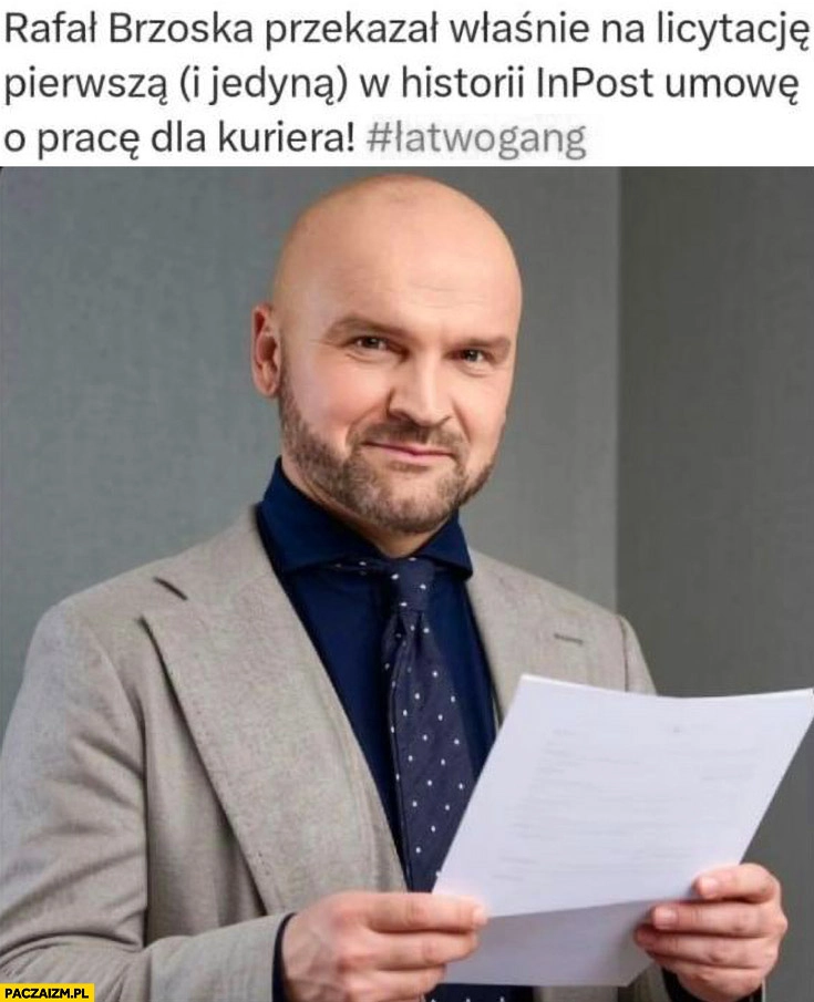 
    Rafał Brzoska przekazał właśnie na licytację pierwszą i jedyną w historii InPost umowę o pracę dla kuriera łatwogang cancer fighters