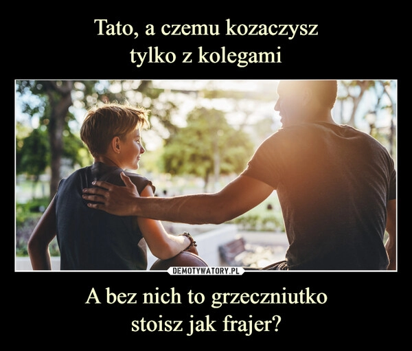 
    Tato, a czemu kozaczysz
tylko z kolegami A bez nich to grzeczniutko
stoisz jak frajer?