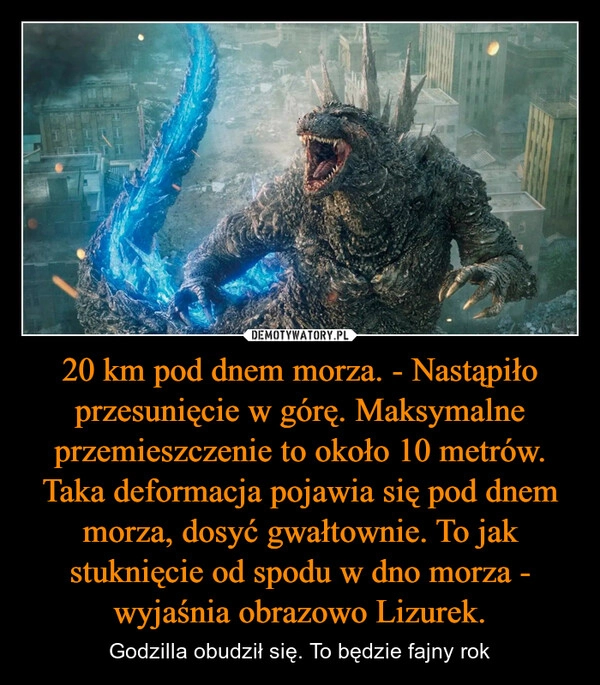 
    20 km pod dnem morza. - Nastąpiło przesunięcie w górę. Maksymalne przemieszczenie to około 10 metrów. Taka deformacja pojawia się pod dnem morza, dosyć gwałtownie. To jak stuknięcie od spodu w dno morza - wyjaśnia obrazowo Lizurek.
