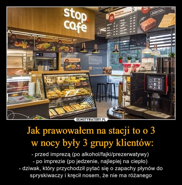 
    Jak prawowałem na stacji to o 3
 w nocy były 3 grupy klientów: