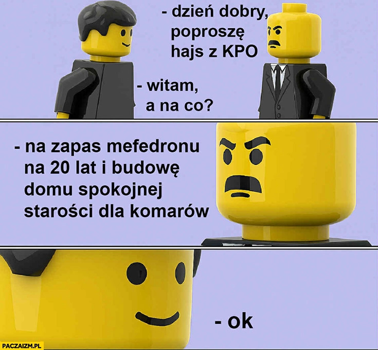 
    Dzień dobry, poproszę hajs z KPO, a na co? Na zapas mefedronu i budowę domu spokojnej starości dla komarów, ok lego