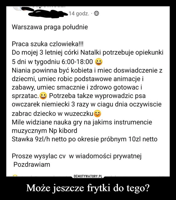 
    Może jeszcze frytki do tego?