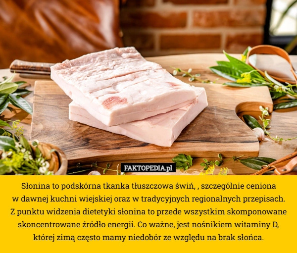 
    Słonina to podskórna tkanka tłuszczowa świń, , szczególnie ceniona
 w dawnej