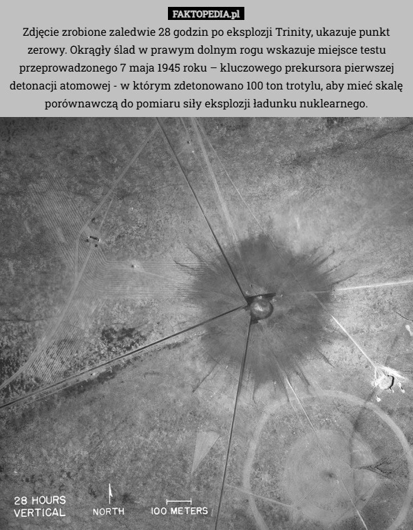 
    Zdjęcie zrobione zaledwie 28 godzin po eksplozji Trinity, ukazuje punkt...