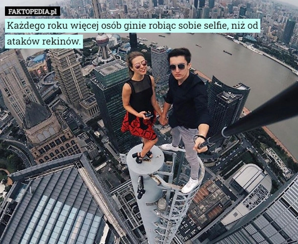 
    Każdego roku więcej osób ginie robiąc sobie selfie, niż od ataków rekinów.