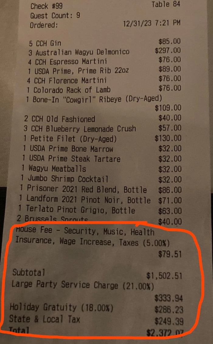 
    Just about 50% in additional fees for NYE dinner.