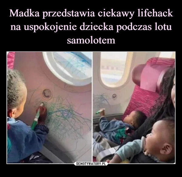 
    Madka przedstawia ciekawy lifehack na uspokojenie dziecka podczas lotu samolotem