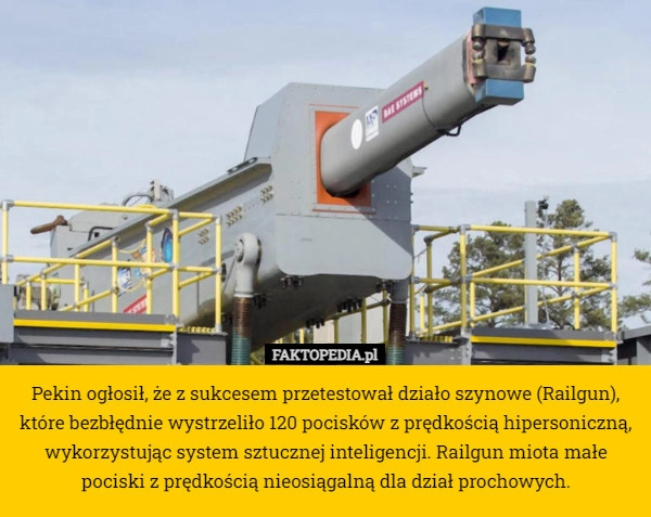 
    Pekin ogłosił, że z sukcesem przetestował działo szynowe (Railgun), które