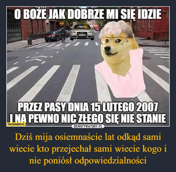 
    Dziś mija osiemnaście lat odkąd sami wiecie kto przejechał sami wiecie kogo i nie poniósł odpowiedzialności