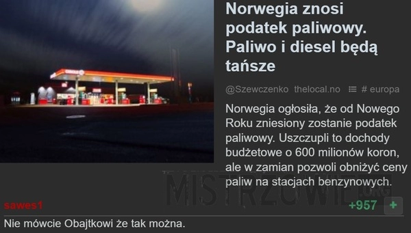 
    
			Norwegia znosi podatek paliwowy					