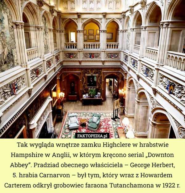 
    Tak wygląda wnętrze zamku Highclere w hrabstwie Hampshire w Anglii, w którym...