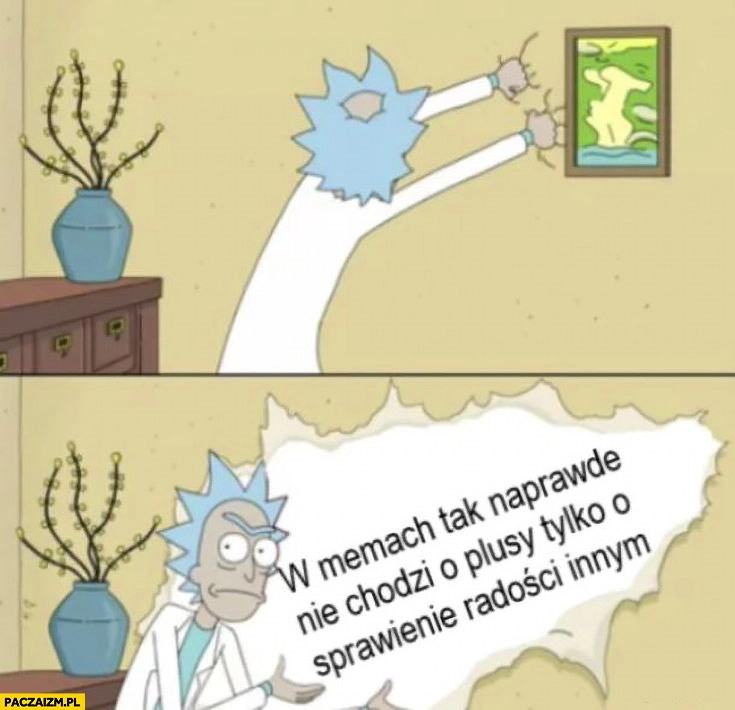 
    W memach tak naprawdę nie chodzi o plusy tylko o sprawienie radości innym Rick and morty