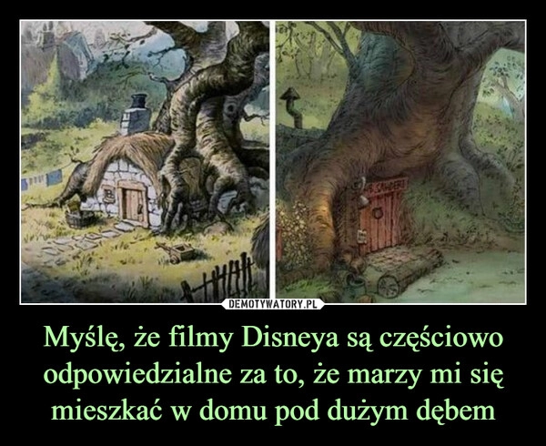 
    Myślę, że filmy Disneya są częściowo odpowiedzialne za to, że marzy mi się mieszkać w domu pod dużym dębem