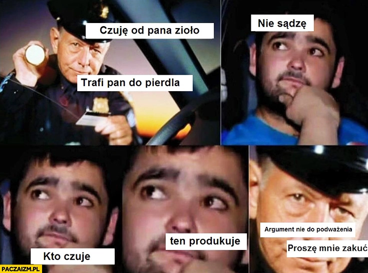 
    Czuję od pana zioło, trafi Pan do pierdla. Nie sądzę, kto czuje ten produkuje. Argument nie do podważenia, proszę mnie zakuć policjant