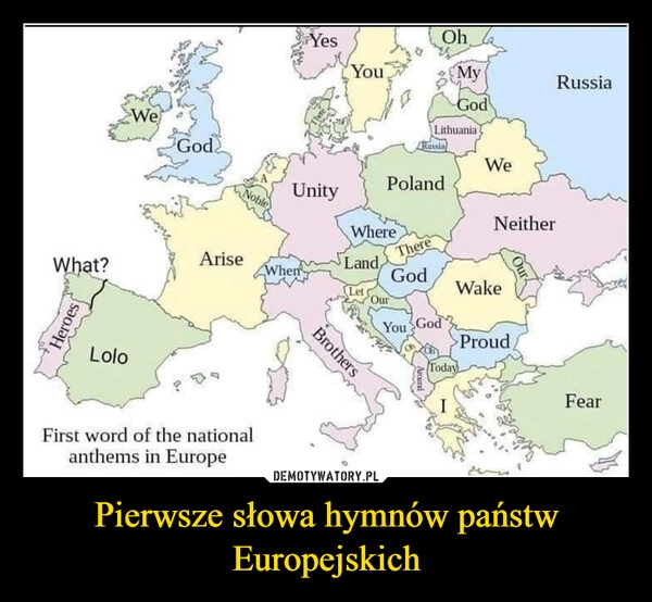 
    Pierwsze słowa hymnów państw Europejskich