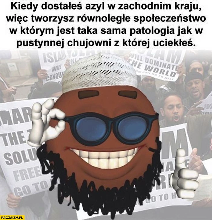 
    Muzułmanin kiedy dostałeś azyl w zachodnim kraju wiec tworzysz równolegle społeczeństwo w którym jest taka sama patologia jak w pustynnej kijowni z której uciekłeś