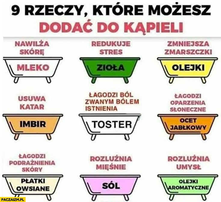
    9 rzeczy które możesz dodać do kąpieli toster łagodzi ból zwany bólem istnienia