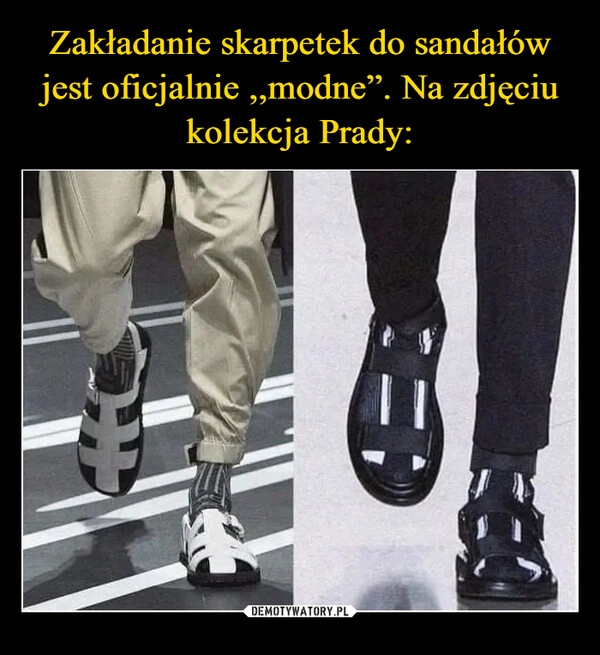 
    Zakładanie skarpetek do sandałów jest oficjalnie ,,modne”. Na zdjęciu kolekcja Prady: