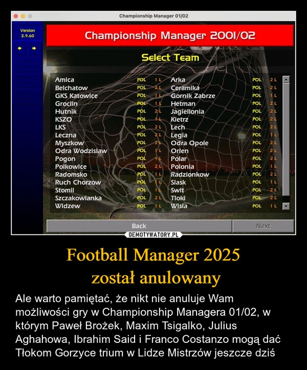 
    Football Manager 2025
 został anulowany