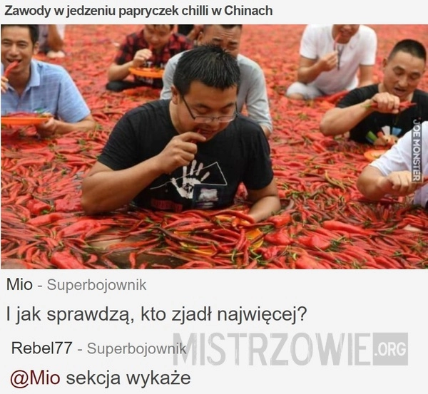 
    Zawody w jedzeniu papryczek chilli w Chinach