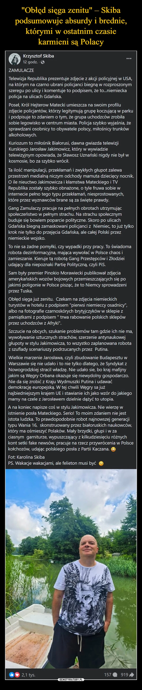 
    "Obłęd sięga zenitu" – Skiba podsumowuje absurdy i brednie, którymi w ostatnim czasie
karmieni są Polacy