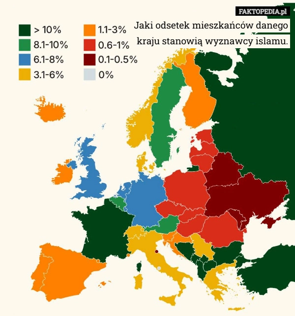 
    Jaki odsetek mieszkańców danego kraju stanowią wyznawcy islamu.
