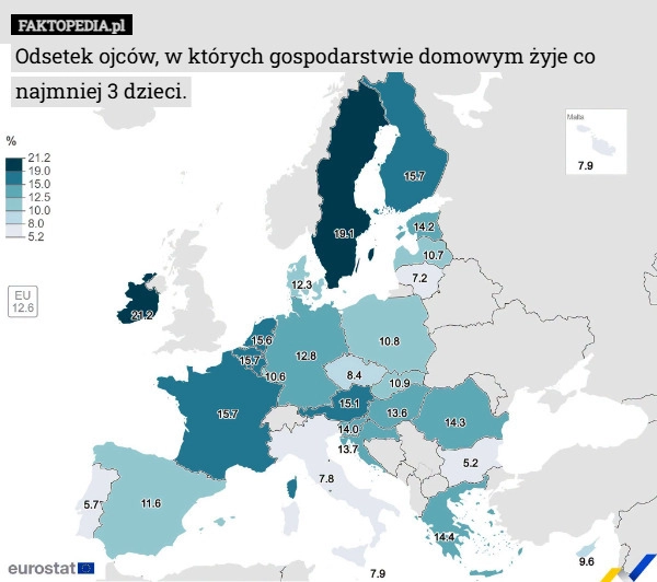 Odsetek ojców, w których gospodarstwie domowym żyje co najmniej 3 dzieci.