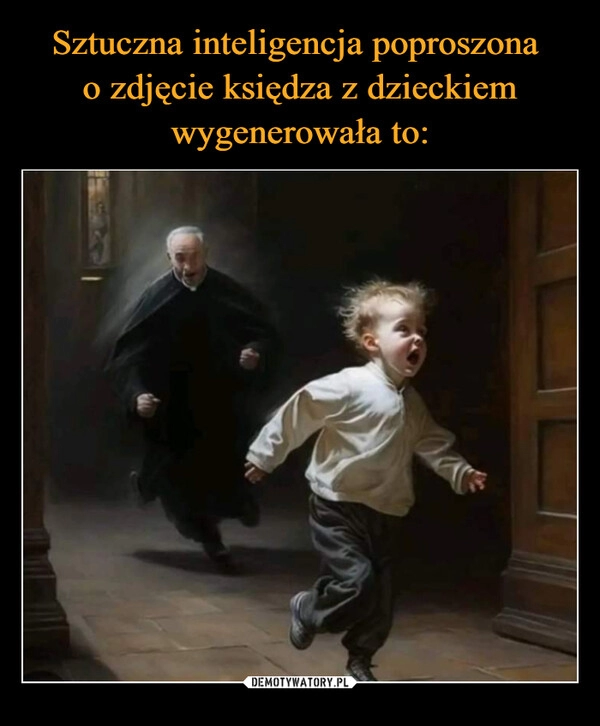 
    Sztuczna inteligencja poproszona 
o zdjęcie księdza z dzieckiem wygenerowała to: