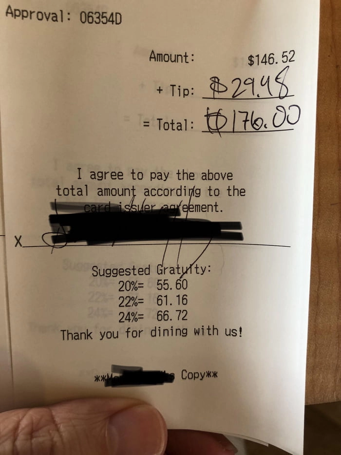 
    When the suggested tip numbers are straight up trying to rob you